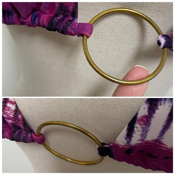 Cyn and Luca Purple White Tie Dye Ring Sliding Triangle Bikini Top NWT Small NOS - Picture 12 of 12